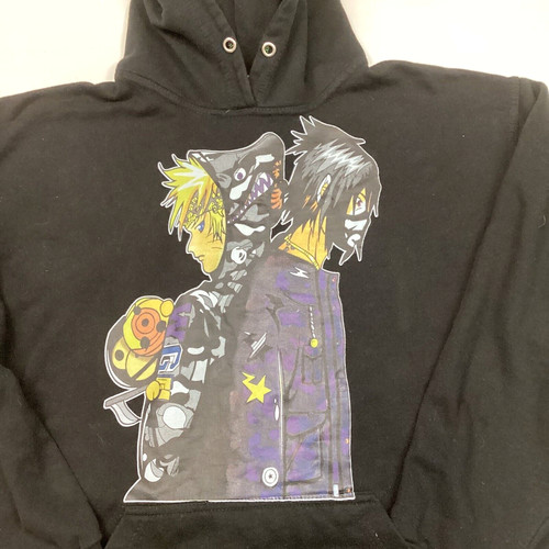 VETEMENTS Jon Lauren Apparel Naruto x Sasuke Uomo Taglia Large Felpa nera con cappuccio Senza stringhe