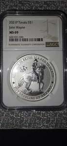 2021 P $1 TUVALU SILVER JOHN WAYNE NGC MS69 BROWN LABEL 1 OZ .9999 FINE - Picture 1 of 4