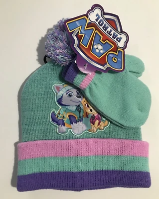 Paw Patrol Toddler Hat & Mittens Set-Green/Purple/Pink One Size NEW - Image 1 of 4