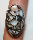 Handsome Abstract Speckled Marbled Stone Adjustable Silvertone Ring