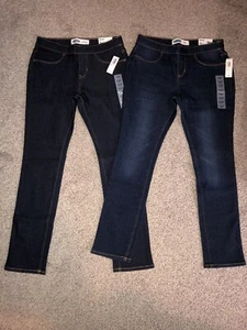 NWT Old Navy Skinny Adjustable Waist Stretch Pull On Dark Blue Jeans Girls XL 14 - Picture 1 of 3