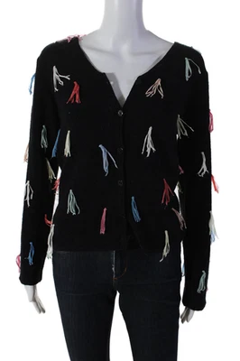 Curio Womens Textured Tasseled Buttoned Colorblock Cardigan Sweater Black Size S - Image 1 of 4