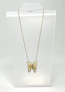 Vintage 16"  Gold Tone Chain Necklace Butterfly Filigree Pendant Delicate - Picture 1 of 11