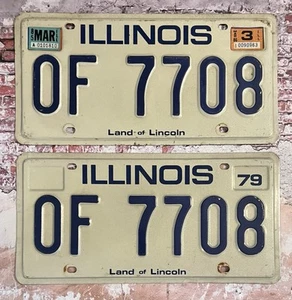 1979 1985 1986 Illinois matrícula de automóvil par emparejado/juego 0F 7708 - Imagen 1 de 2