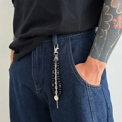 Para Hombres Perla Cuentas Llavero Cinturón Cadena Billetera Cadena Jeans Pantalones Cadena Cartera Dije Foto 1 de 4