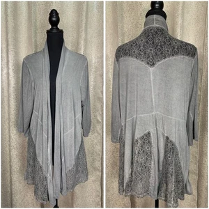 La Vanya Elegant Boho Open Cardigan With Lace Detail Size Large - Picture 1 of 9