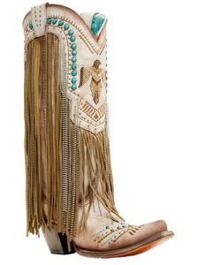 Corral Women's Embroidered And Crystal Eagle Fringe Western Boot Snip Toe - - Picture 1 of 19