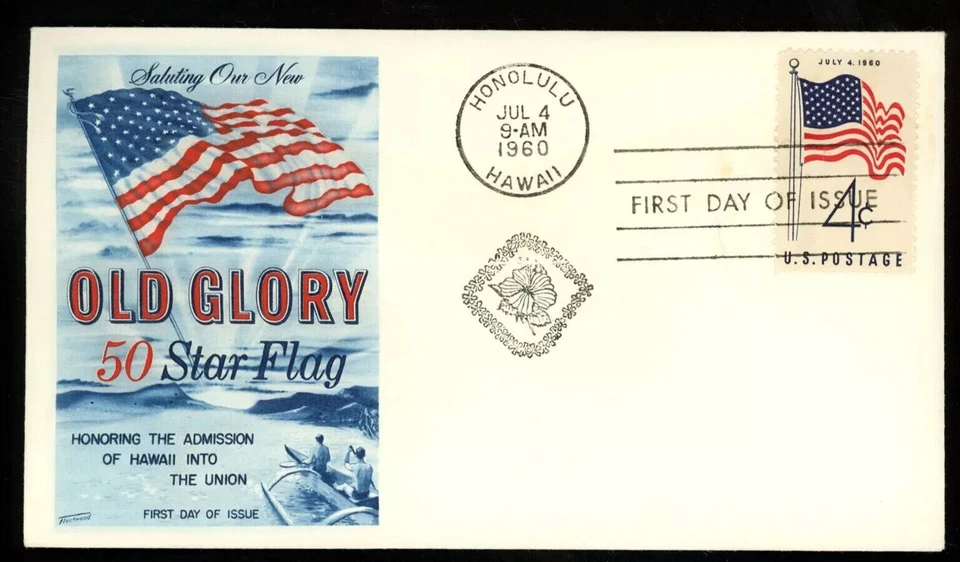 HAWAII 50TH STATE 50 STAR FLAG  OLD GLORY 1960 FLEETWOOD CACHET FDC UNADDR - Image 1 of 1