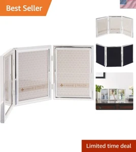 Cornice portafoto in metallo tripla verticale con cerniera placca argento con perline delicate... - Foto 1 di 5