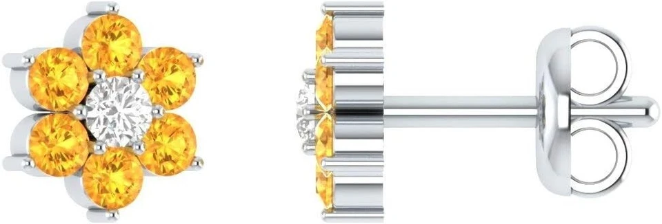 0.03cttw Real Diamond HI/SI 14K White Gold Womens Beautiful Flower Stud Earrings - Image 1 of 3