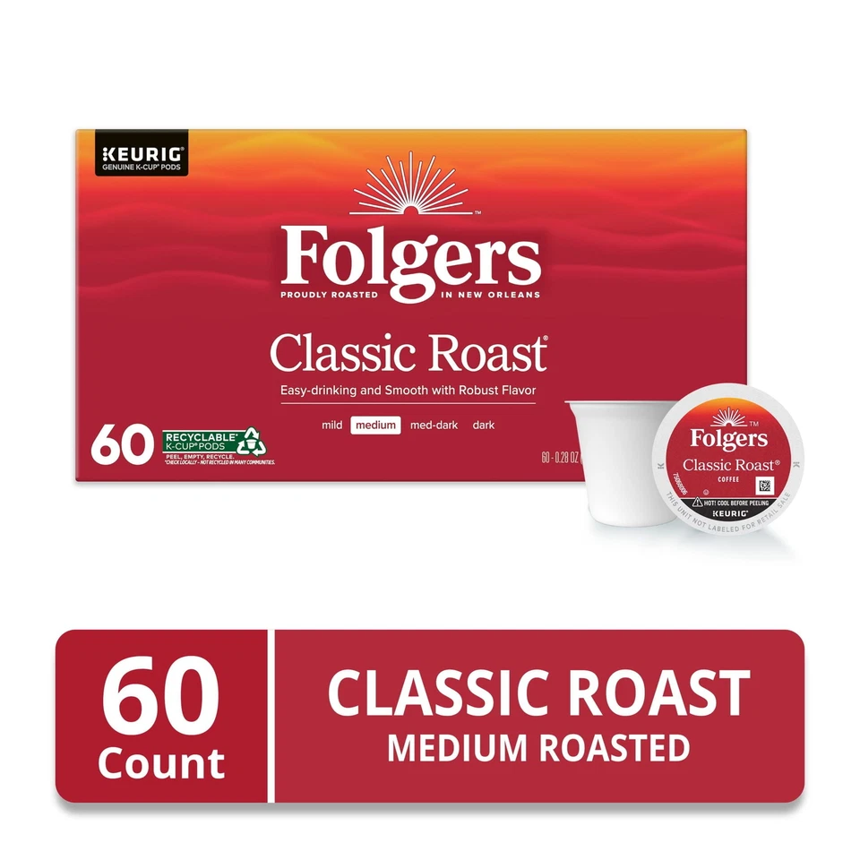 Folgers Classic Roast Coffee Unflavored - 60 Count
