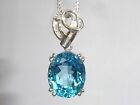 3ct Oval Cut Blue Topaz Women's Solitaire Pendant 14k White Gold Over Free Chain