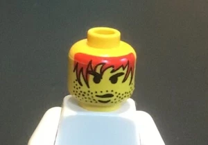 LEGO Yellow Minifig Head, Shaggy Red Hair, Black Eyelashes and Stubble, Mad Look - Picture 1 of 1