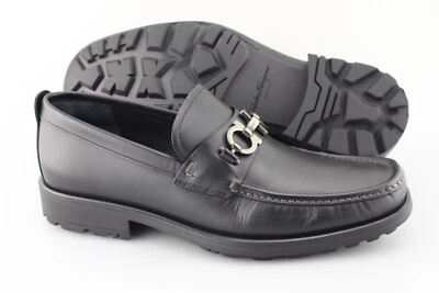 Men's SALVATORE FERRAGAMO 'David' Black Leather Loafers Size US 9 - 2E - Image 1 of 4