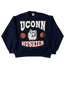 Vintage 90s UConn Huskies Sweatshirt Size Large Spellout Mens - Picture 1 of 13