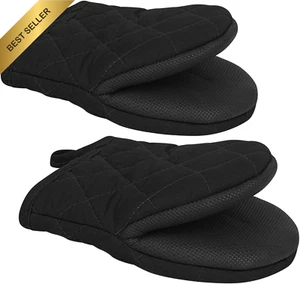 1 Pair Short Oven Mitts - Silicone Kitchen Oven Gloves High Heat Resistant 500℉ - Picture 1 of 12