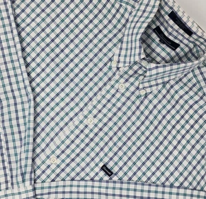 Faconnable Button Down Shirt Mens XL White Blue Green Plaid Cotton Long Sleeve - Picture 1 of 6