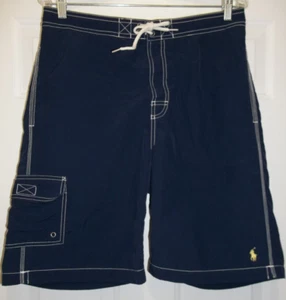 VTG Polo Ralph Lauren Men's Lined Swim Trunks Board Shorts Navy Size M Pockets - Picture 1 of 10