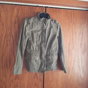 Love Tree Army Jacket Women Utility Olive Green Long Sleeve Full Zip SzM PreLove - Picture 1 of 9