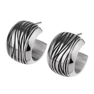 Ernstes Design Ohrringe Halbcreolen E484 Edelstahl graviert mit Muster - Bild 1 von 3