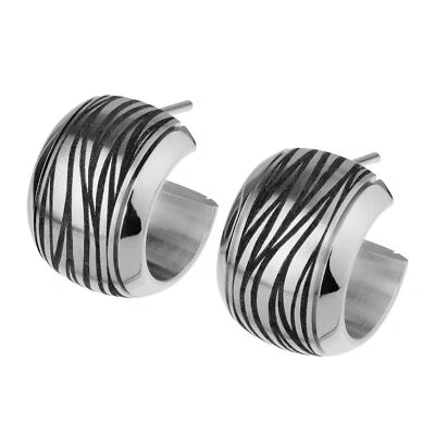 Ernstes Design Ohrringe Halbcreolen E484 Edelstahl graviert mit Muster - Bild 1 von 3