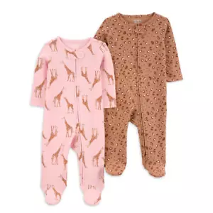 Carter's Child of Mine Baby Girl Sleep N Play, Giraffe Print, 2-Pack, 0-3m 3-6m - Picture 1 of 5