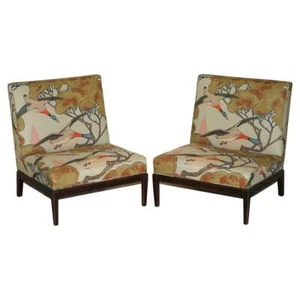 New Pair of George Smith Norris Armchairs in Mulberry Flying Ducks Upholstery - Picture 1 of 12