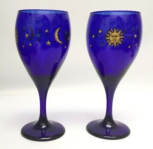 2 Libbey Celestial Cobalt Blue Wine Glasses Water Goblets 7 3/8”
