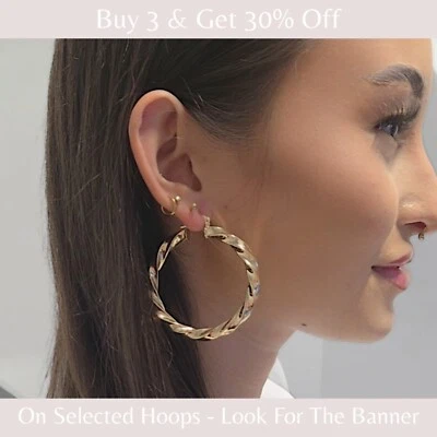 Классические маленькие коренастые закрученные золотые серьги-кольца 9 карат золото GF 50 мм - Изображение 1 из 4