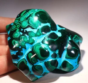 3,75" Top Qualität lebendiger grüner Malachit mit blauer Chrysokoll, Kongo! CR113 - Bild 1 von 6