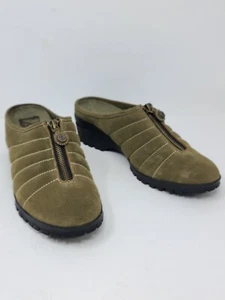 Cole Haan Womens 9.5 Olive Green Suede Leather Mules Wedge Slip On Shoes Zipper - Picture 1 of 14