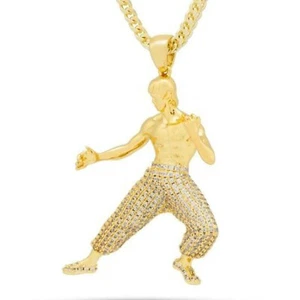 14K Oro Giallo Sopra Argento Rotondo Zircone Cubico Marziali Simbolo Ciondolo - Foto 1 di 1