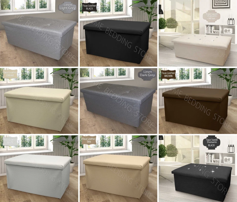 Double Large 2 Seater Ottoman Storage Box Faux Leather Folding Pouffe Seat Stool - Image 1 of 1