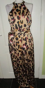SHEIN SIZE M FITS A UK 10 WOMENS SILKY GOLD ANIMAL PRINT JUMPSUIT - Picture 1 of 5