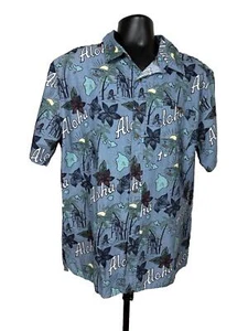 Hawaiian Shirt Mens X Large Tiki Hut Hula Girl Aloha Hawaii Islands Palm Trees - Picture 1 of 22