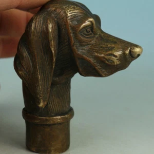 Antiguo mango de bastón antiguo con mango de bastón de cabeza de perro de bronce - Imagen 1 de 5