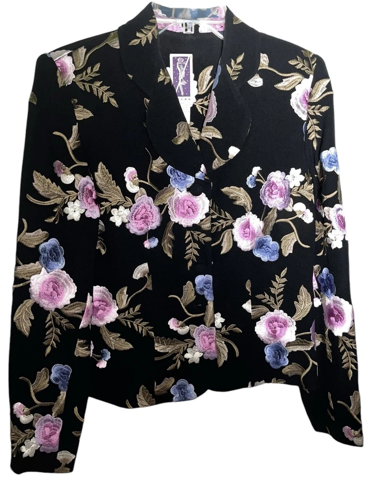Vintage Zelda Sz 4 Black w/Floral Embroidery Blazer - Image 1 of 4