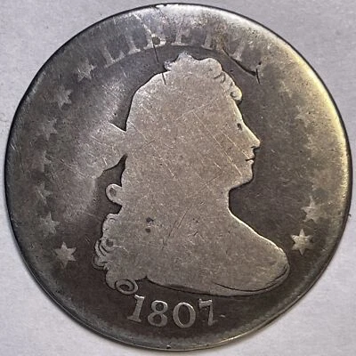 Busto drapeado 1807 cuarto elección casi buena moneda AG+/G #13172 Foto 1 de 3