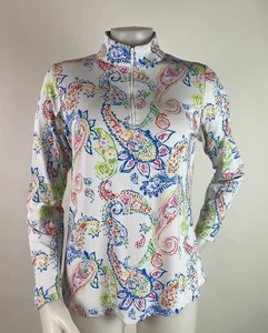 IBKUL Size Medium 1/4 Zip Long Sleeve Pullover Top Golf Tennis Paisley Print - Picture 1 of 9