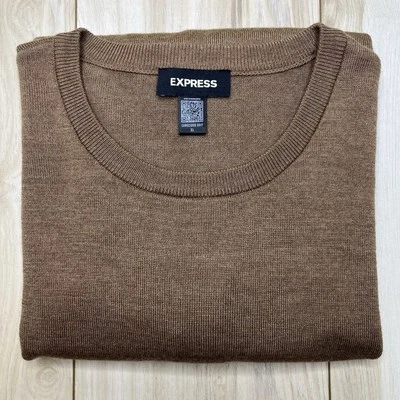 Express NEW Merino Wool Blend Knit Sweater Crewneck Mens Size XL Brown - Image 1 of 4