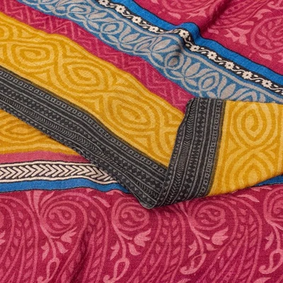 Saris vintage sánscriti tela artesanal rosa pura lana estampado floral 5+YD sari Foto 1 de 4