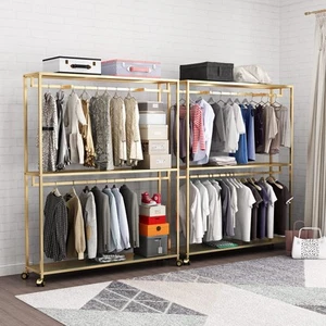 Gold Clothes Racks Free-Standing, Gold Clothing Rack with Shelves for Boutiqu... - Picture 1 of 7
