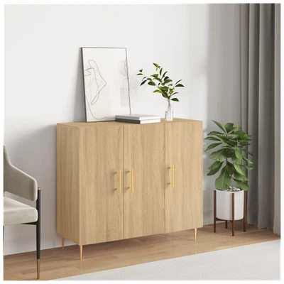 Sonoma Oak Sideboard 90x34x80 cm Engineered Wood with Metal Legs Cabinet Storage - Image 1 of 4