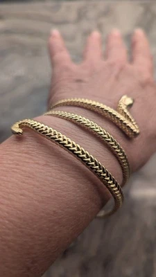 Vintage Chinese Gold Snake Bracelet-Coiled Serpent Wrap Cuff with Ruby Red Eyes - Image 1 of 4
