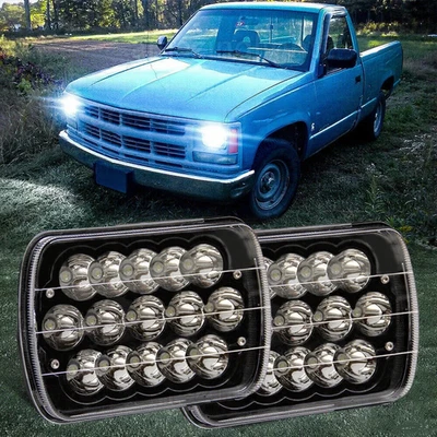 Black Pair 7x6" Led Headlights Sealed For Chevy C1500 C2500 C3500 Pickup Truck  - Image 1 of 4