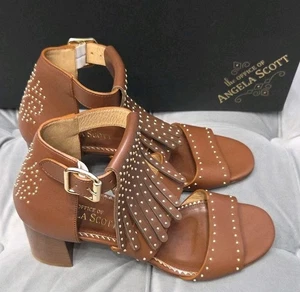 The Office Of Angela Scott Ms. Golda braune Leder Kiltie Sandale Absatz Damen 38 8 - Bild 1 von 20