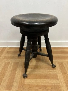Vintage WOOD PIANO STOOL organ claw foot victorian wooden seat antique ball feet - Picture 1 of 11