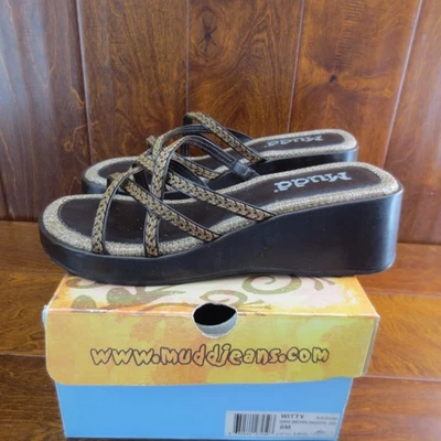 Mudd Witty A3CRSM Dark Brown Smooth Wedge Slip On Sandle Womens 8M - Image 1 of 4