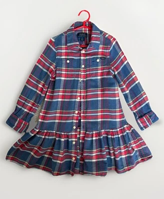 Camisa polo Ralph Lauren vestido de Natal meninas xadrez cintura caída babado bainha 5T - Imagem 1 de 4