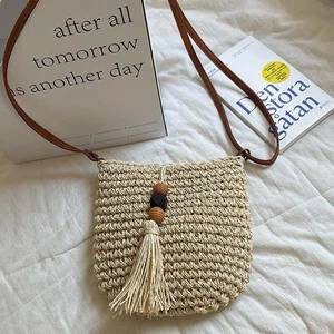 Tassels Raffia Bag Pu Leather Tassels Beach Bag Holiday - Picture 1 of 12